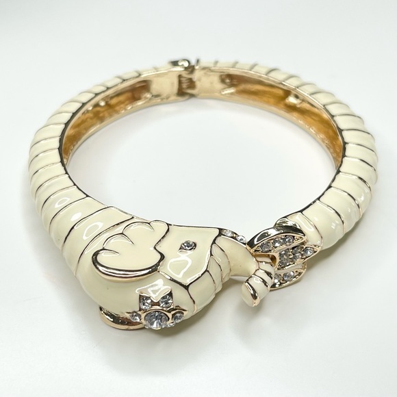 Elephant Cuff Bracelet with Rhinestones in Ivory/Gold - Picture 3 of 5